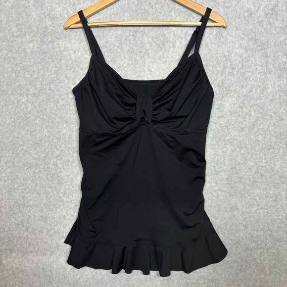 Lands’ End Swim Retro Ruffle Tankini Swim Top-Jet Black-Women Size 14 - Picture 1 of 4